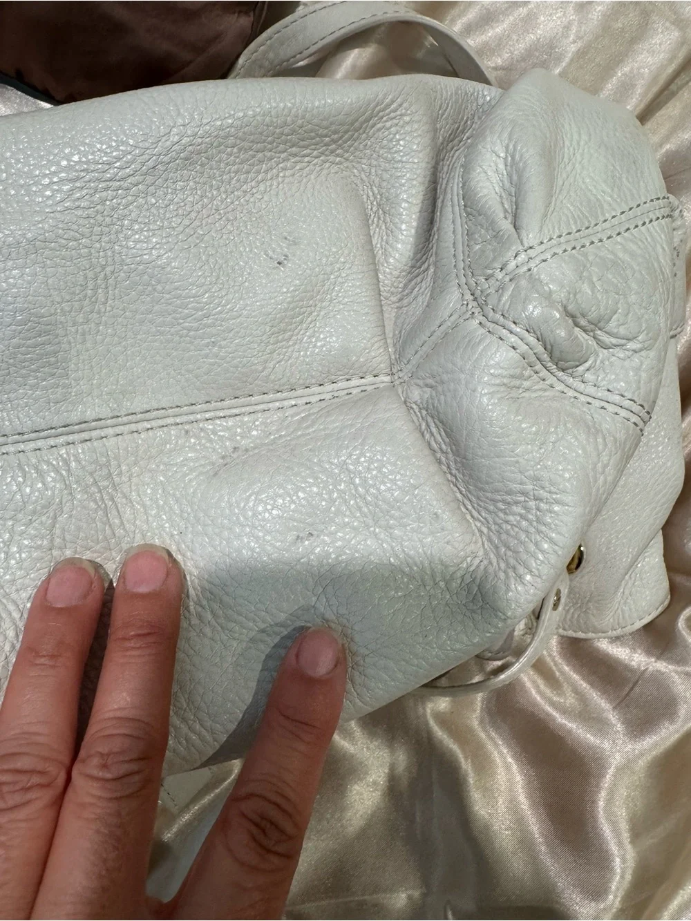 Michael Kors Ivory Leather Drawstring Hobo with Gold Accents